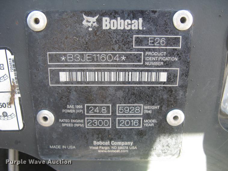 image for item DC1328 2016 Bobcat E26 mini excavator