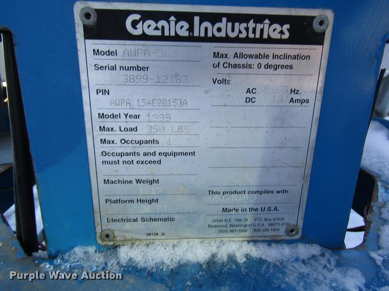 image for item DD3893 1999 Genie AWPA36S aerial work platform
