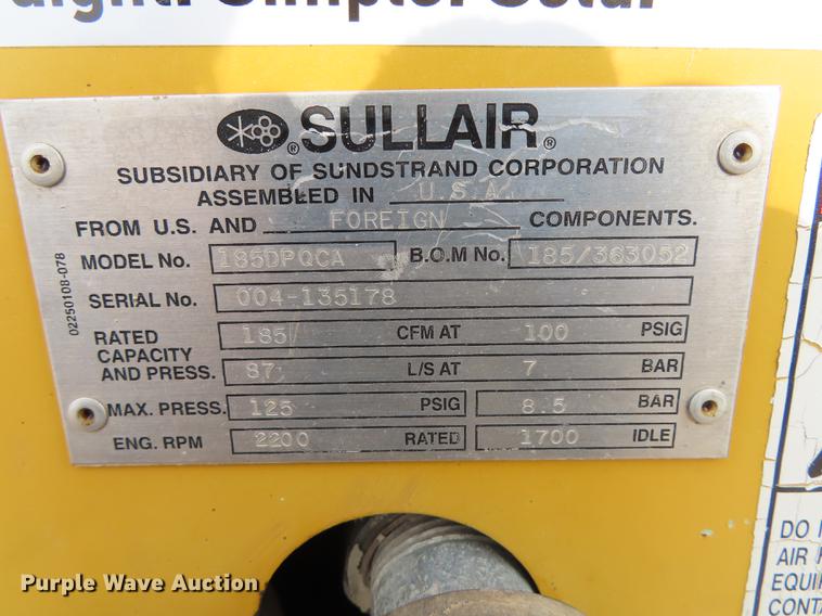 image for item DF1287 2002 Sullair air compressor