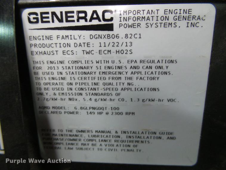image for item DF2860 2013 Generac GLPNGDQT-100 6.8L V10 natural gas engine