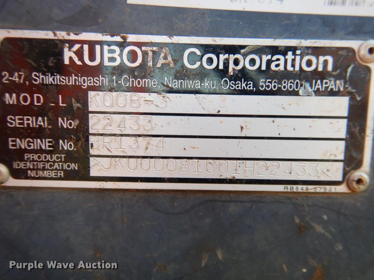 image for item DF2052 2014 Kubota K008-3 mini excavator