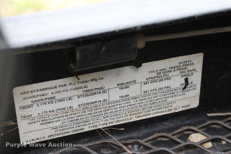 image for item DF2074 2014 PJ T6202 tilt deck utility trailer