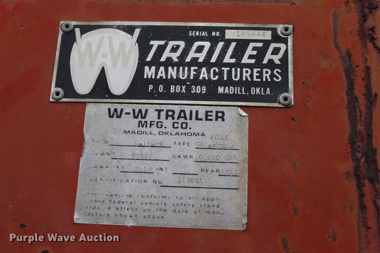 image for item DF2086 1982 WW Trailer 20X6 livestock trailer