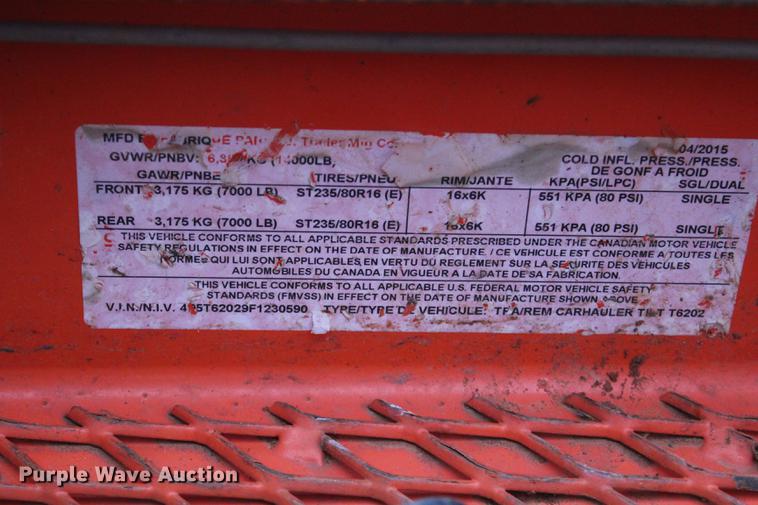 image for item DF2088 2015 PJ T6202 tilt deck utility trailer