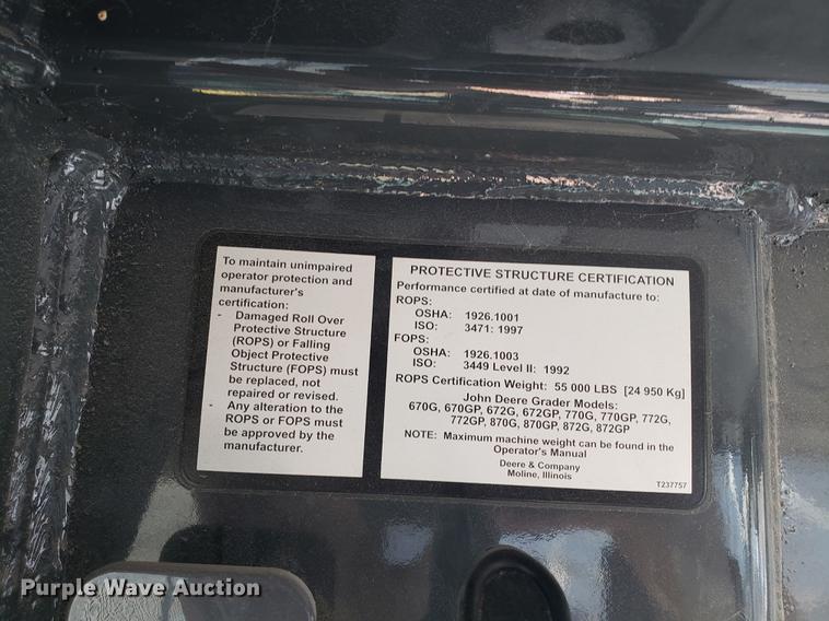 image for item AV9482 2011 John Deere 770G motor grader