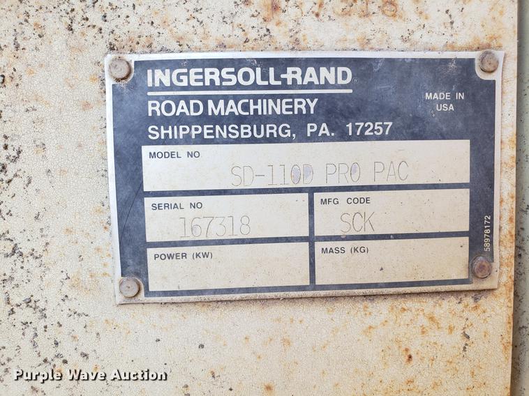 image for item AV9483 2000 Ingersoll Rand 110D Pro-Pac series single drum vibratory roller