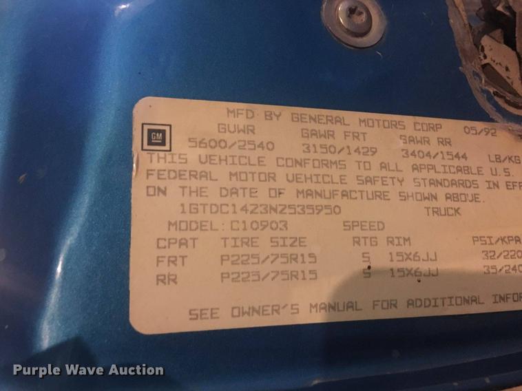 image for item AV9485 1992 GMC 1500 pickup truck