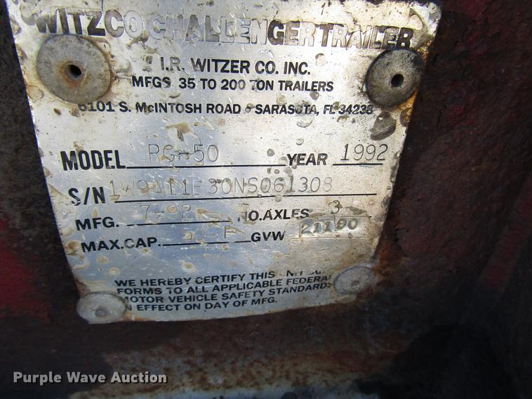 image for item DD3832 1992 Witz RG-50 low boy equipment trailer