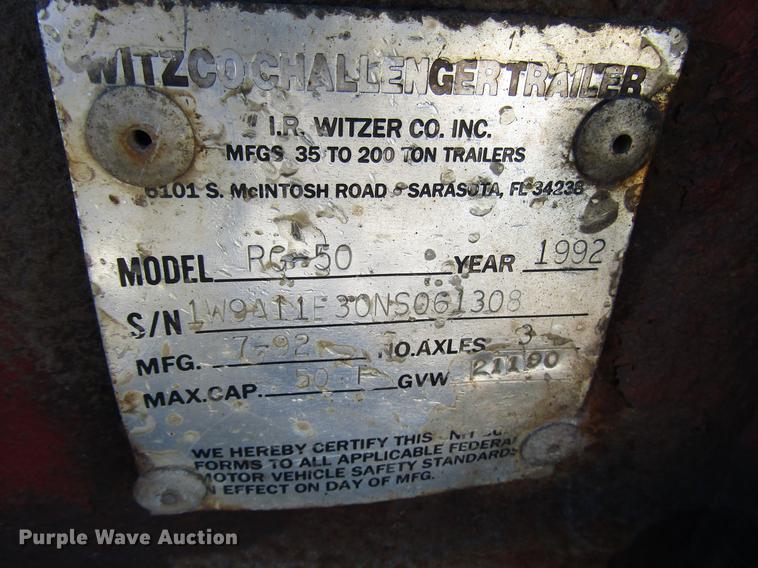 image for item DD3832 1992 Witz RG-50 low boy equipment trailer
