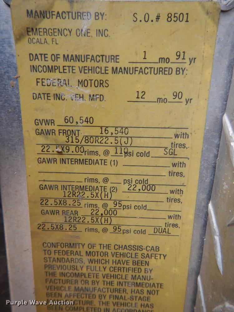 image for item DD8998 1990 E-one fire truck