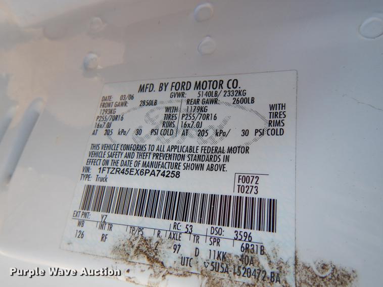 image for item DF1627 2006 Ford Ranger SuperCab pickup truck