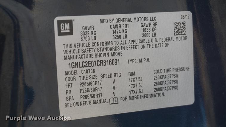 image for item DF1633 2012 Chevrolet Tahoe Police SUV