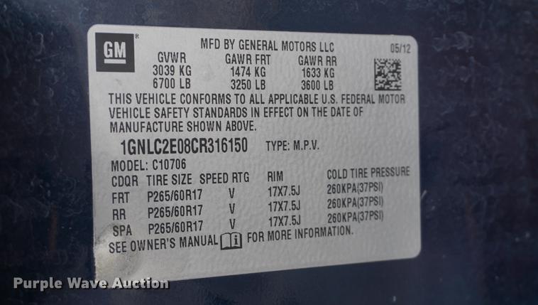 image for item DF1645 2012 Chevrolet Tahoe Police SUV