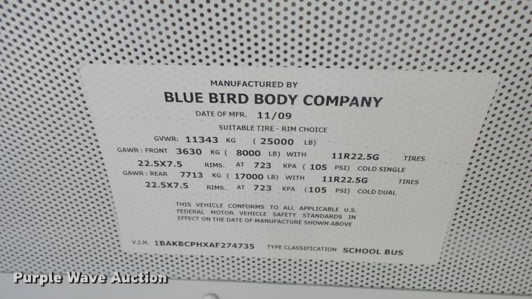 image for item DG2834 2010 Blue Bird Vision school bus