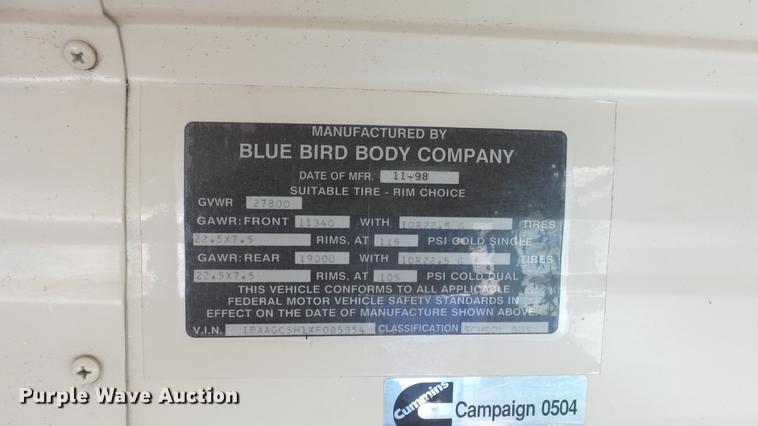 image for item DG2839 1999 Blue Bird TC2000 school bus