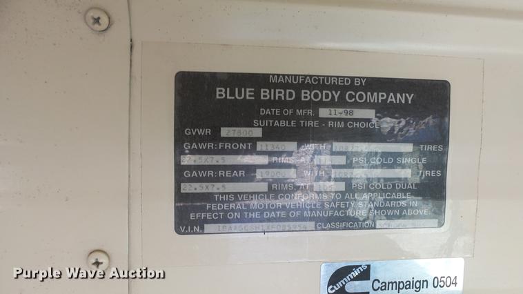 image for item DG2839 1999 Blue Bird TC2000 school bus