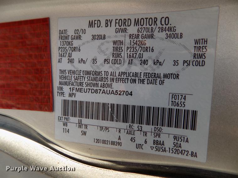 image for item FE9262 2010 Ford Explorer XLT SUV