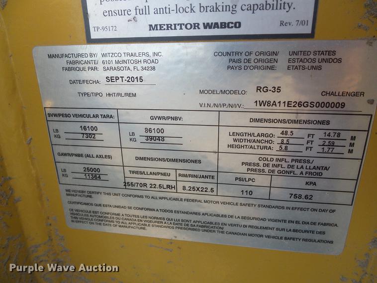 image for item DF2851 2016 Witzco Challenger RG-35 lowboy equipment trailer