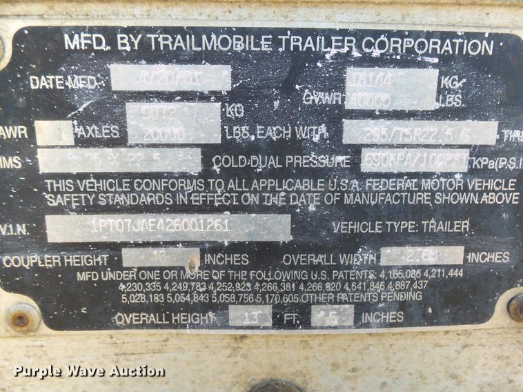 image for item DX9106 2002 Trailmoble dry van trailer