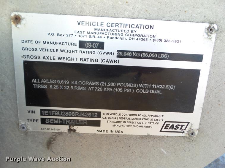 image for item EM9020 2008 East end dump trailer