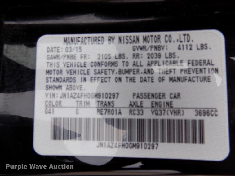 image for item DD3532 2016 Nissan 370Z Touring convertible