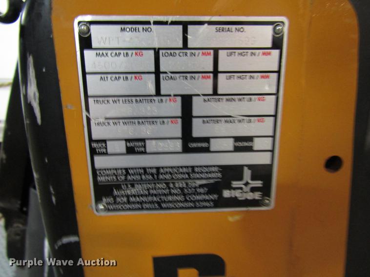 image for item DD3862 Big Joe WPT452745S pallet jack