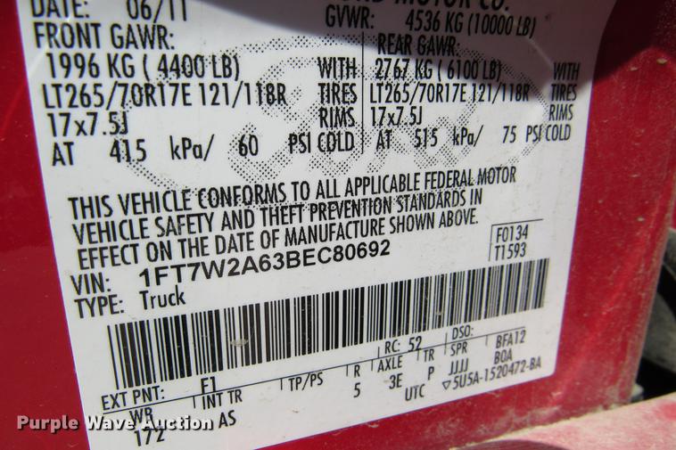 image for item DE0197 2011 Ford F250 Super Duty XL Crew Cab pickup truck