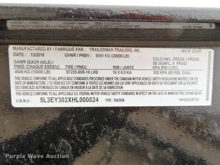 image for item DE5058 2017 Trailerman HHG8255F20 equipment trailer