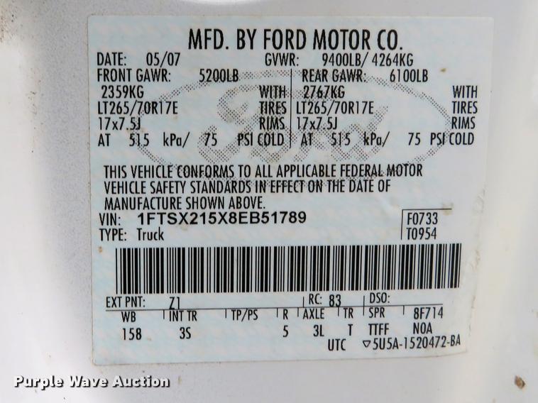 image for item DE5072 2008 Ford F250 Super Duty XLT SuperCab pickup truck