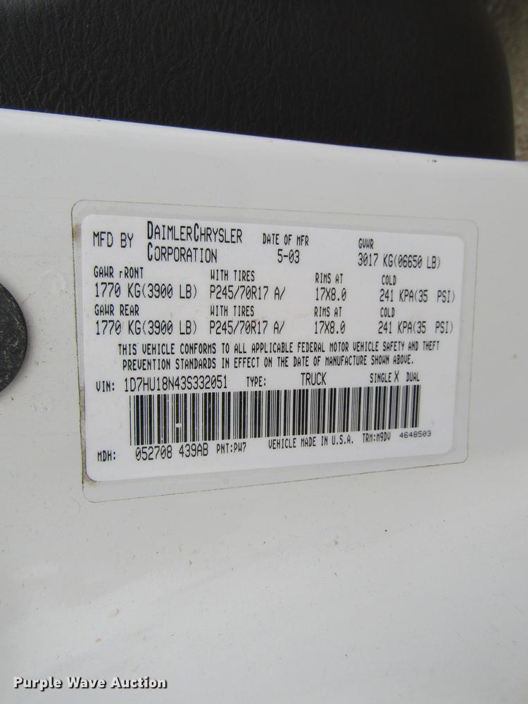 image for item DE5958 2003 Dodge Ram 1500 SLT Quad Cab pickup truck