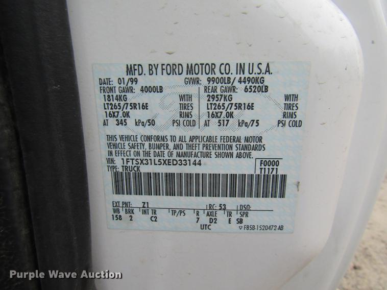 image for item DE5959 1999 Ford F350 Super Duty XL SuperCab utility bed pickup truck