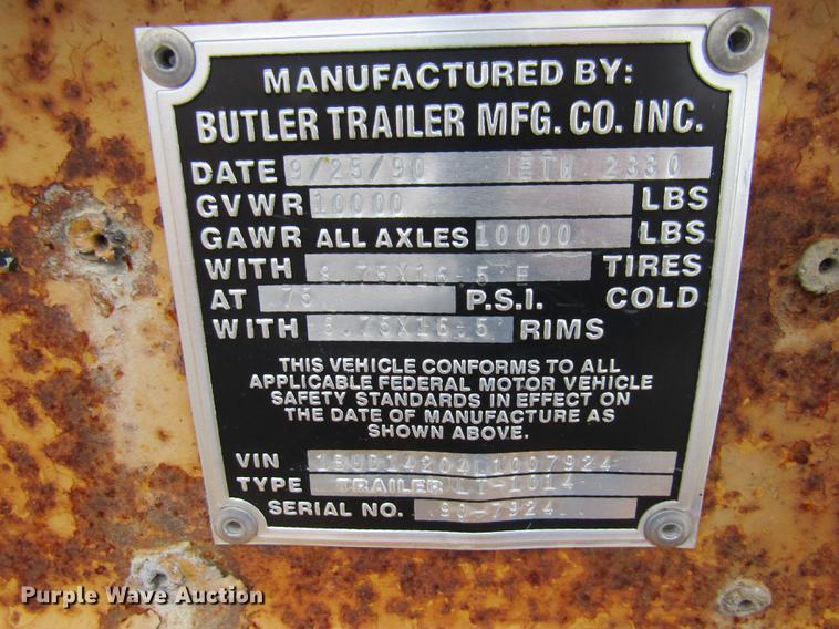 image for item DE5961 1990 Butler tilt deck equipment trailer