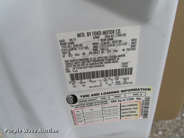 image for item DF1305 2011 Ford F150 SuperCrew pickup truck