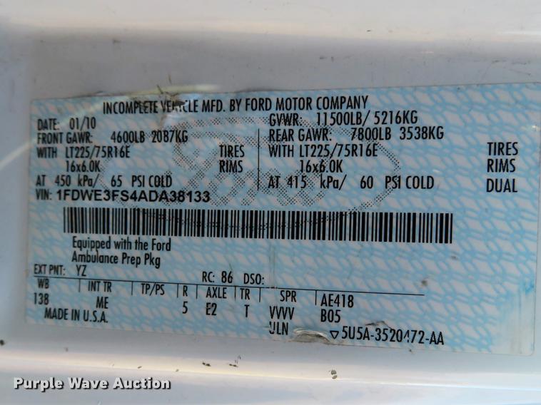 image for item DG3766 2010 Ford E350 Super Duty cab and chassis