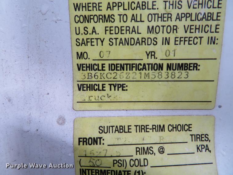 image for item DG3787 2001 Dodge Ram 2500 utility bed pickup truck