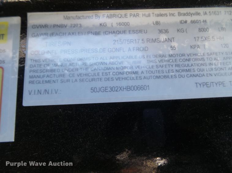 image for item EW9823 2017 Hull Stateline tilt deck equipment trailer