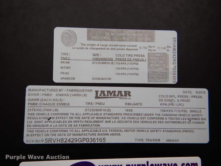 image for item EA9028 2016 Lamar equipment trailer