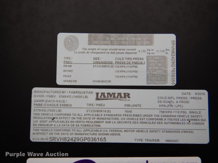 image for item EA9028 2016 Lamar equipment trailer