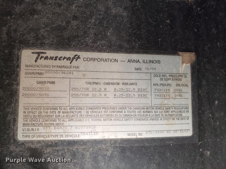 image for item AN9486 2004 Transcraft DTL-2100 drop deck trailer