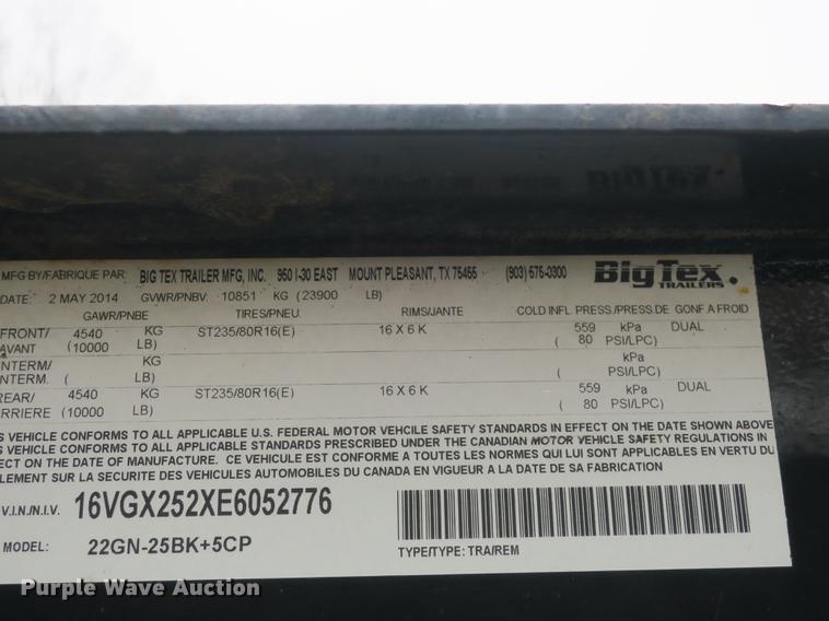image for item DB8928 2014 Big Tex 22GN equipment trailer