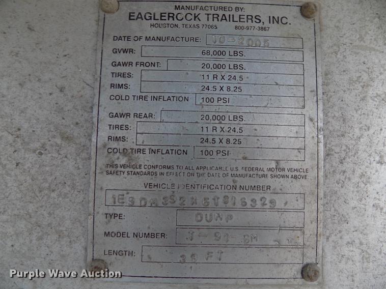 image for item DD3551 2006 Eaglerock T-91-SM end dump trailer
