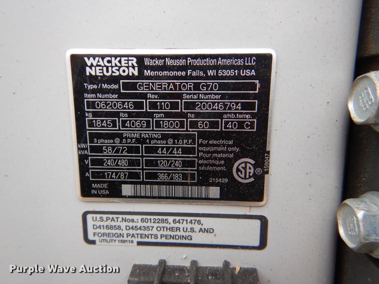 image for item DD8993 2011 Wacker Neuson G70 generator