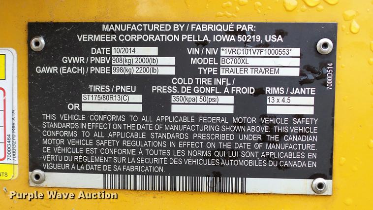 image for item DE4947 2015 Vermeer BC700XL wood chipper