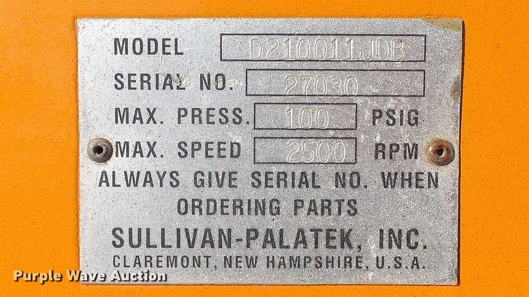 image for item DE4987 2006 Sullivan Palatek D210011JDB air compressor