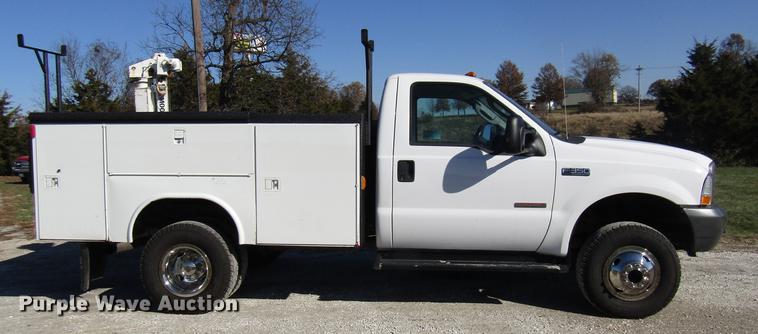 image for item DE5011 2004 Ford F350 Super Duty XL utility bed pickup truck with crane