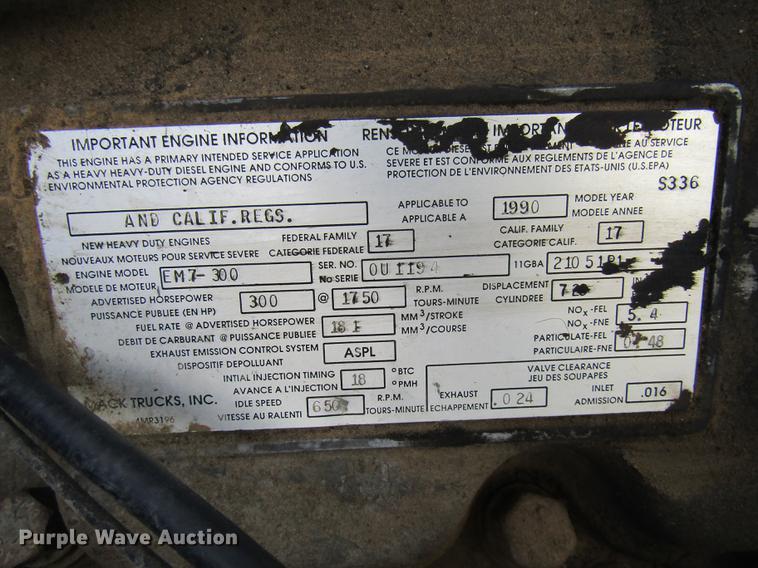 image for item DE5951 1991 Mack RD690S dump truck