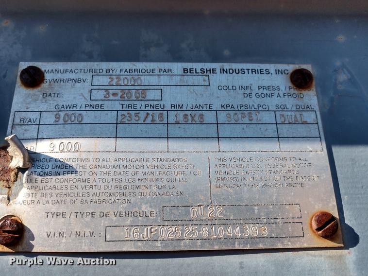 image for item DE6570 2008 Belshe DT22 equip. trailer