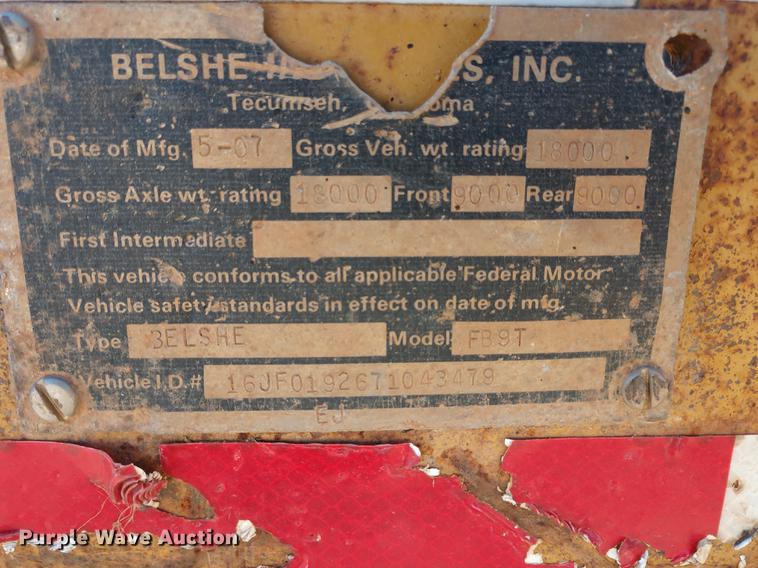 image for item DE6578 2007 Belshe FB9T equipment trailer