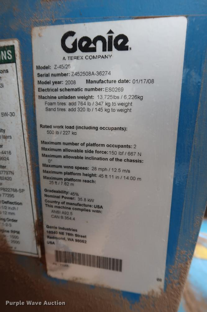 image for item DG3296 2008 Genie Z-45/25 boom lift