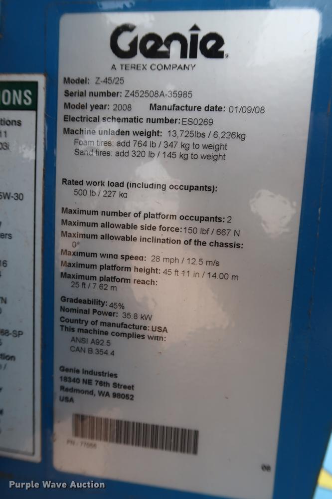 image for item DG3297 2008 Genie Z-45/25 boom lift